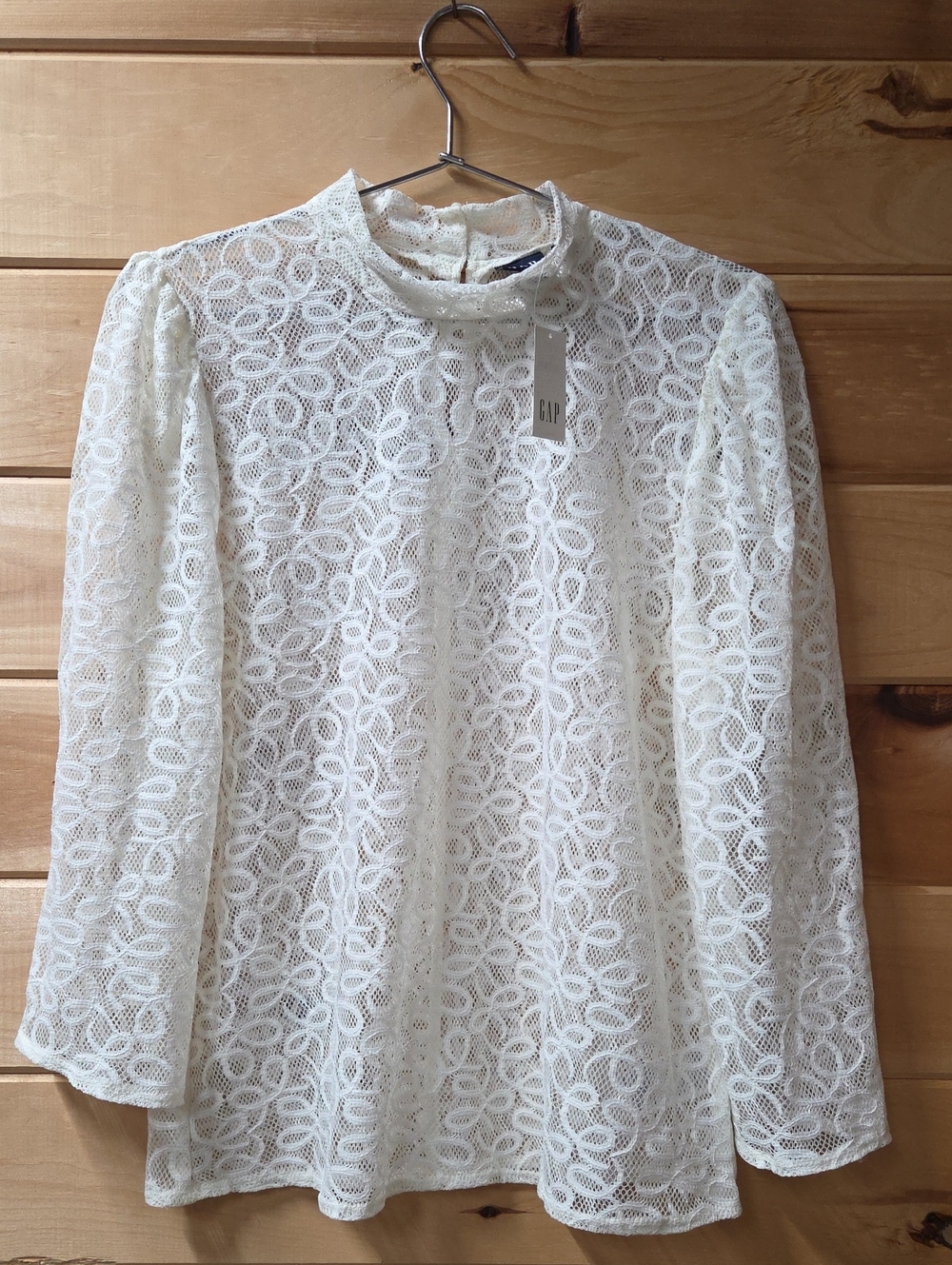 GAP Cream Lace Mock Neck Long Sleeve Blouse